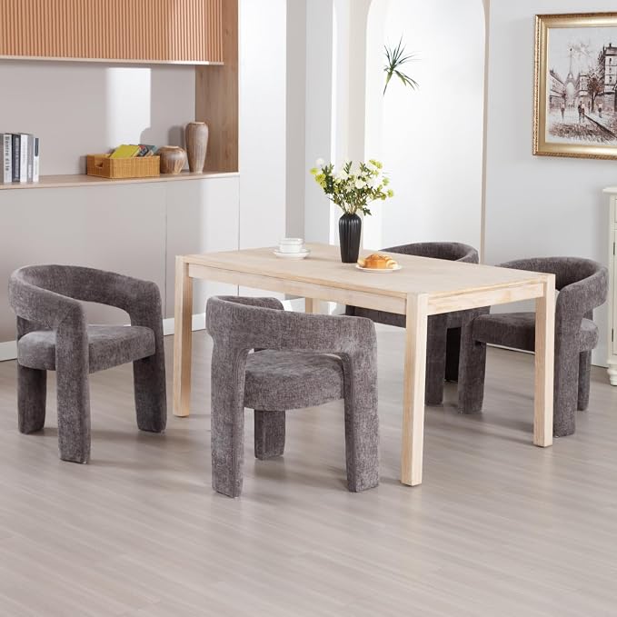 Modern Chenille Dining Chairs Set of 4, Upholstered Barrel Chairs - Image 7