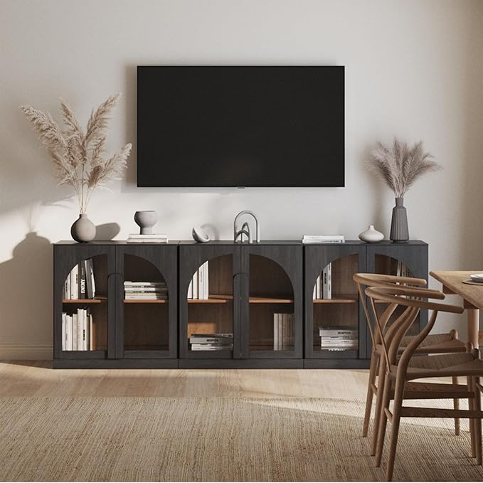 BELLEZE 2 Tier Bookshelf with Arched Glass Door - Image 6