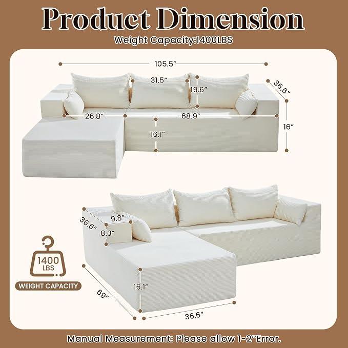 106" Cloud Sectional Boneless Couches - Image 2