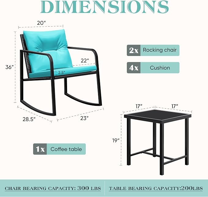 Greesum 3 Pieces Rocking Wicker Bistro Set, Patio Outdoor Furniture - Image 4