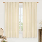 Semi Sheer Beige Linen Curtains 63 Inch Length by LAMIT