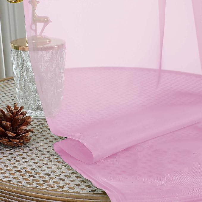 Pink Sheer Curtains 120 Inches Long 2 Panels Set, Airy Lightweight Sheer Pink - Image 6