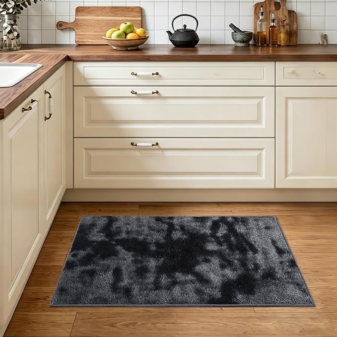 2x3 Tie-dye Dark Grey Area Rug Washable Non-Slip - Image 2