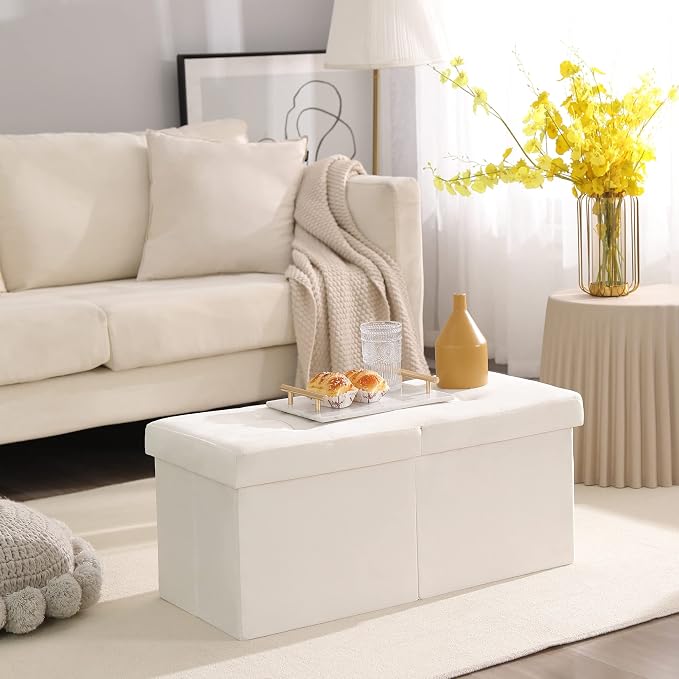 Storage Ottoman Bench Foldable Seat Footrest Shoe Bench End of Bed Storage - Image 2