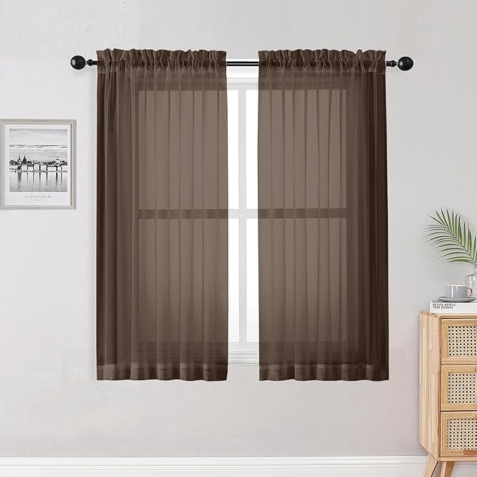 Sheer Curtains 54 inches Long for Living Room Bedroom, Rod Pocket Light by OWENIE