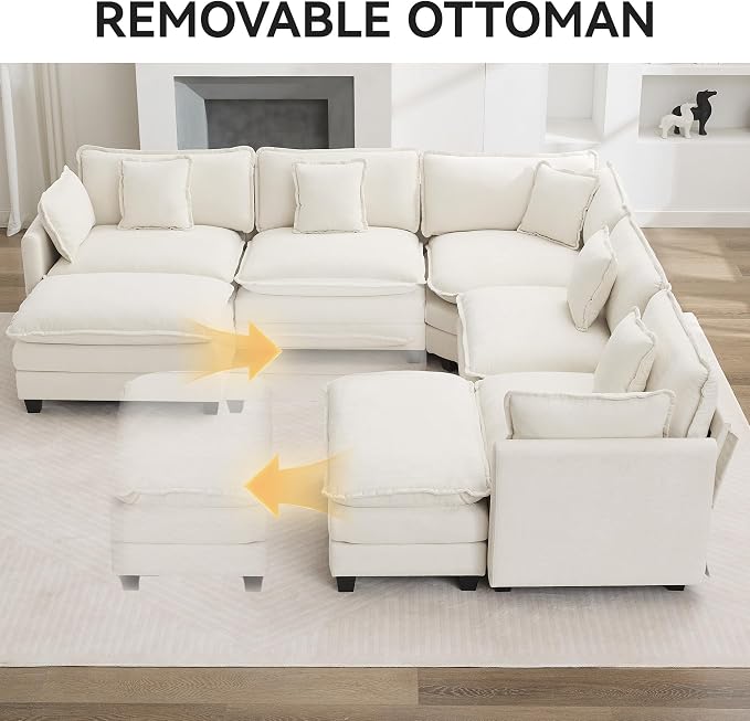 113'' V Shaped Cloud Sectional Sofa, Oversized Deep Seat Couches - Image 7