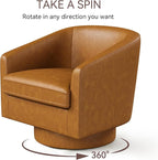 Swivel Barrel Accent Chairs Set of 2, Round Faux Leather Living Room Arm Chairs - Image 4
