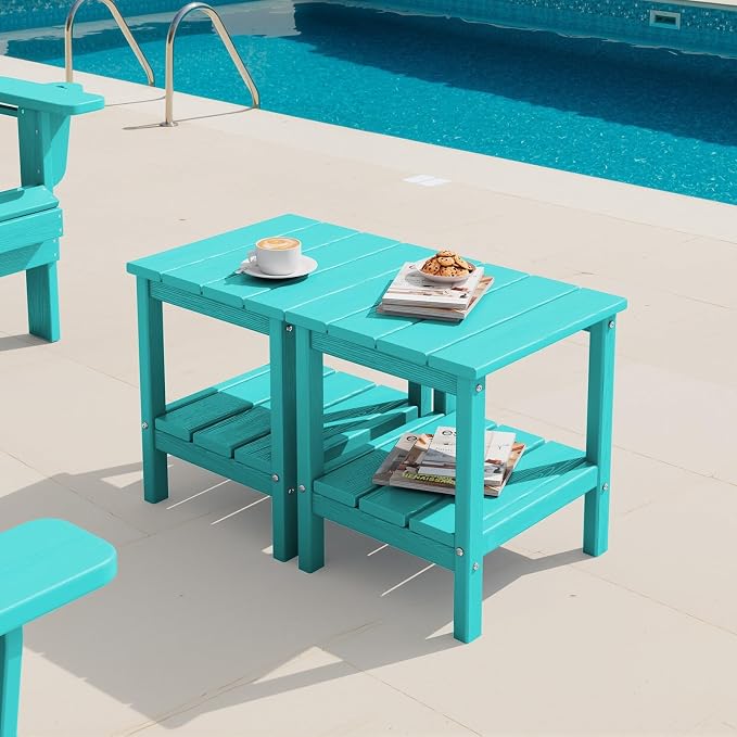 SERWALL 2-Tier HDPE Outdoor Side Tables Set of 2, Weatherproof Rectangular by SERWALL