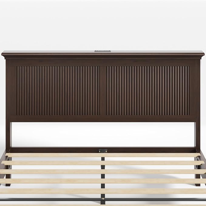 Lifezone Queen Bed Frame with Headboard, Solid Wood Bed Frame Queen Size with - Image 10