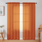 Orange Sheer Curtain for Bedroom Living Room 72 Inches Long 2 Panels Set by WelvetBLK