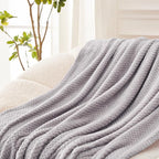 Exclusivo Mezcla Soft Waffle Fleece Bed Blanket Twin XL Size, Light Gray | - Image 4