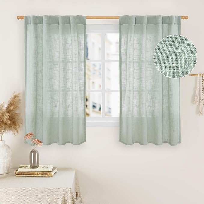 48 Inch Short Window Linen Curtains, Semi Sheer Panels 2 Panels | Light by LAMIT