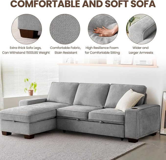 99" Convertible Sleeper Sofa Bed, L Shaped - Image 6