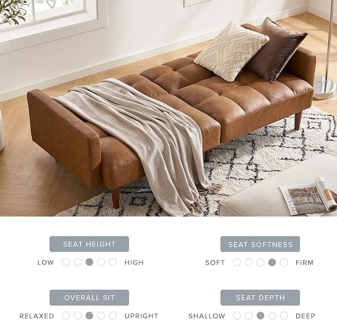 mopio 76.4" Futon Sofa Bed, Sleeper Sofa, Mid Century Modern Futon Couch - Image 6