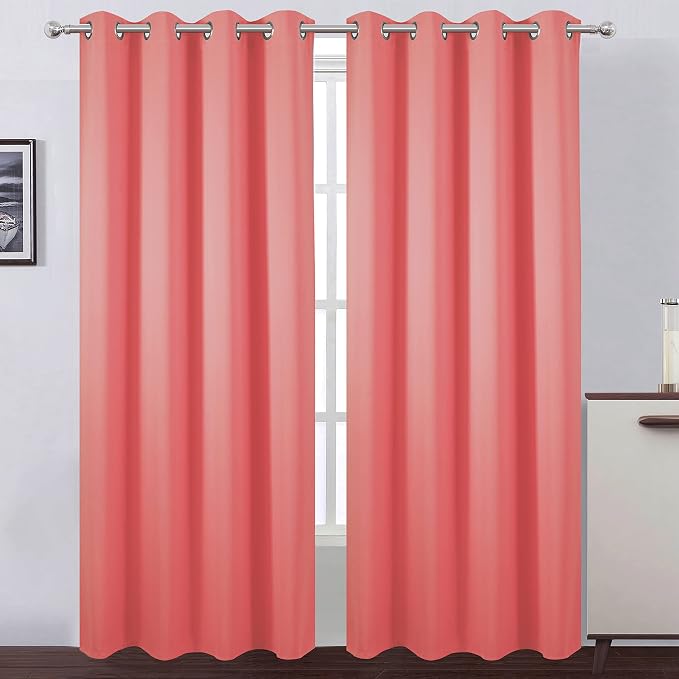 Blackout Curtains 52 x 84 inch/Coral Curtains Set of 2 Panels/Thermal Insulated by Lemomo