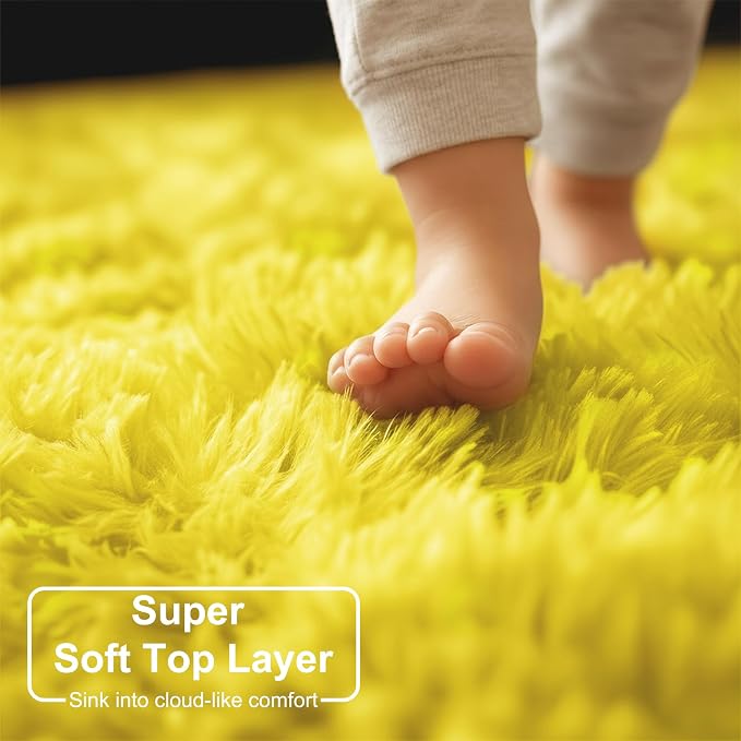 Amdrebio Yellow Shag Fuzzy Large Round Area Rug 6Ft - Image 4