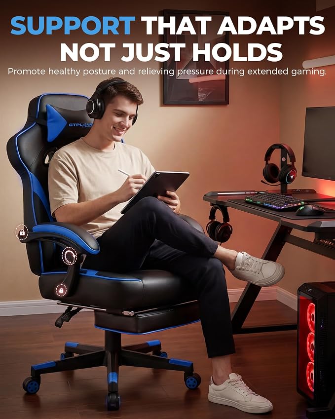 GTPLAYER Gaming Chair with Footrest, Big and Tall Game Chair 350lb Racing Style - Image 10