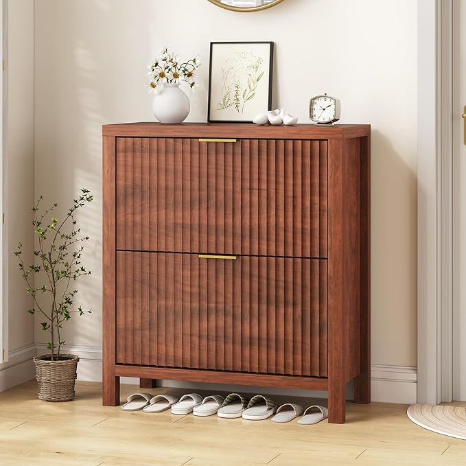 YOMILUVE Shoe Cabinet Storage for Entryway, Fluted Shoe Cabinet - Image 3
