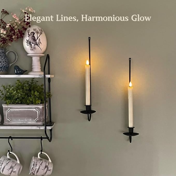 Wall Candle Holder Set of 2, Stylish Black Metal Wall Mount Candle Sconces - Image 3