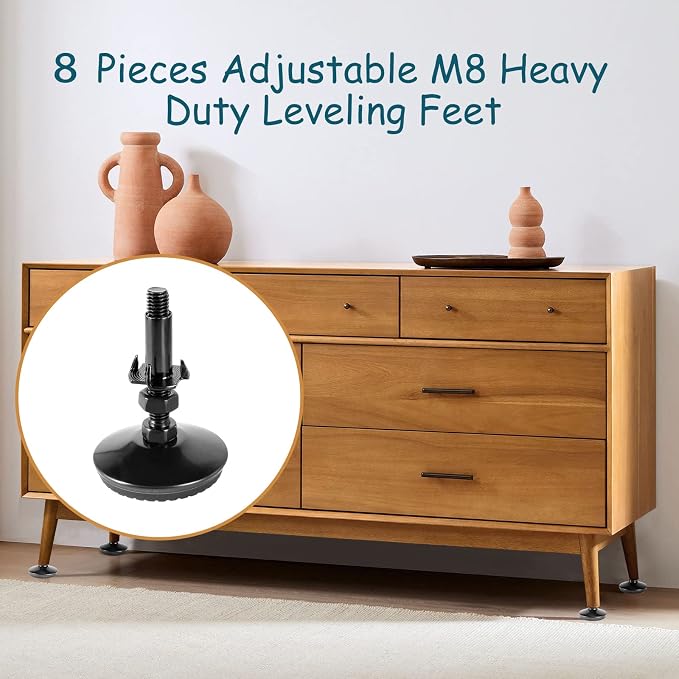 8 Set M8 Leveling Feet with 4-Pronged T Nut, Adjustable Leg Levelers Heavy Duty - Image 5