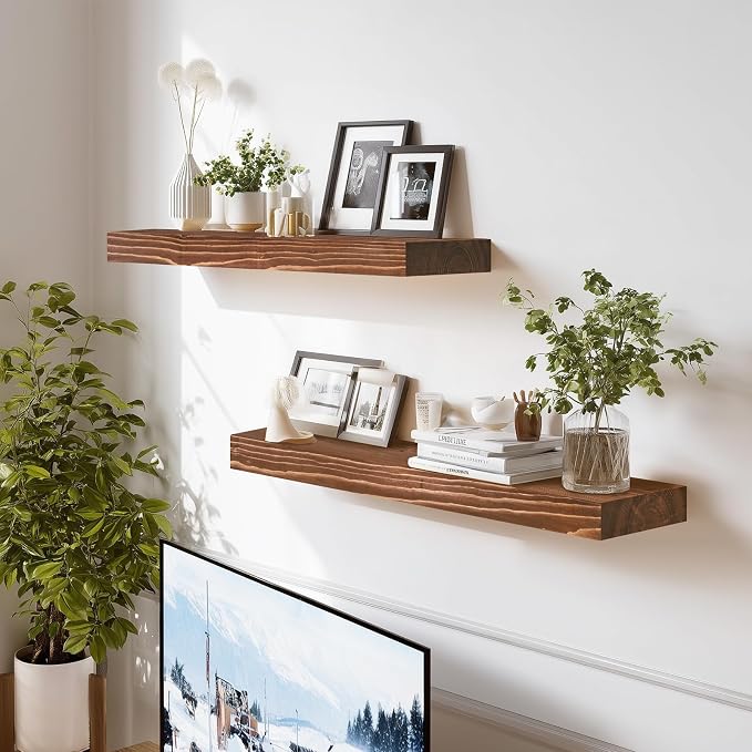24x8x1.6 inch Floating Shelves Set of 2 – Solid Wood Rustic Brown Wall Mounted - Image 6