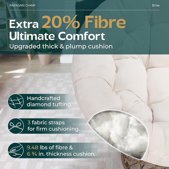 Bme 40" Ergonomic Wicker Papasan Chair - Image 3