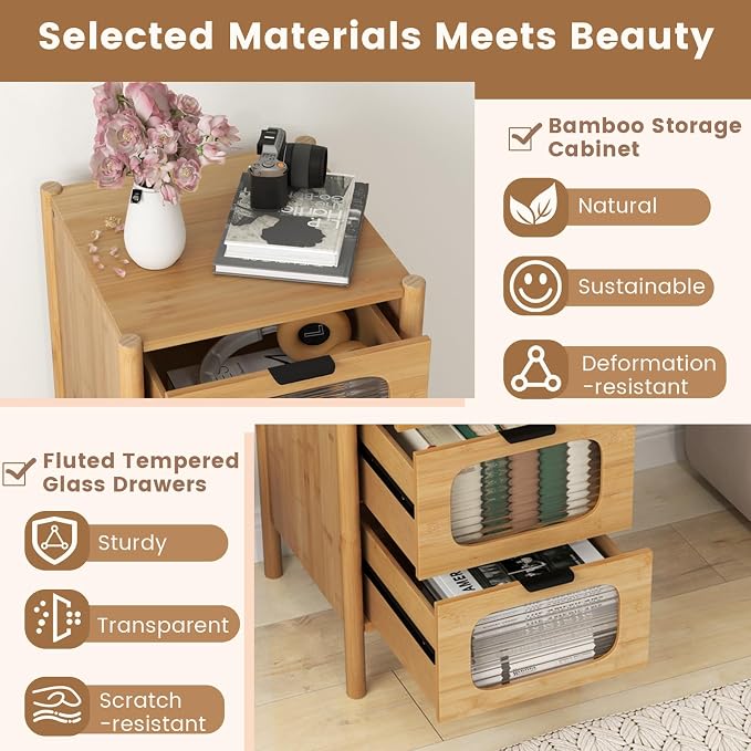 Giantex 4 Drawer Storage Cabinet, Bamboo Storage Organizer - Image 5