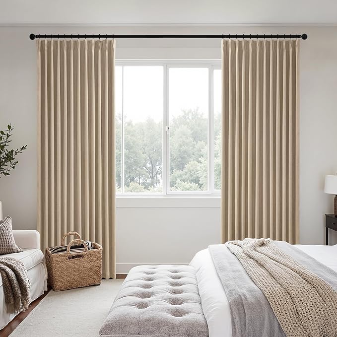 MIULEE Taupe Pinch Pleated 100% Blackout Linen Curtains 40x102 Inches | Room - Image 2