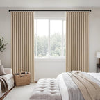 MIULEE Taupe Pinch Pleated 100% Blackout Linen Curtains 40x63 Inches | Room - Image 2