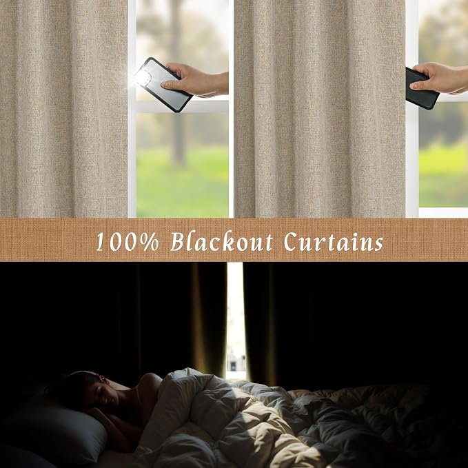 Taupe 100% Blackout Linen Curtains 84 Inch - Image 4