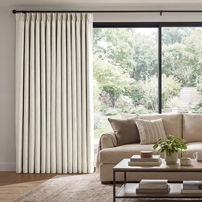 Pinch Pleated Linen Curtains 100% Blackout 112 Inches Long by AUSSPVOCT
