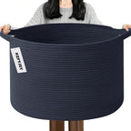 65L Large Blanket Basket, Woven Rope Laundry Basket Hamper by HZFTJOY