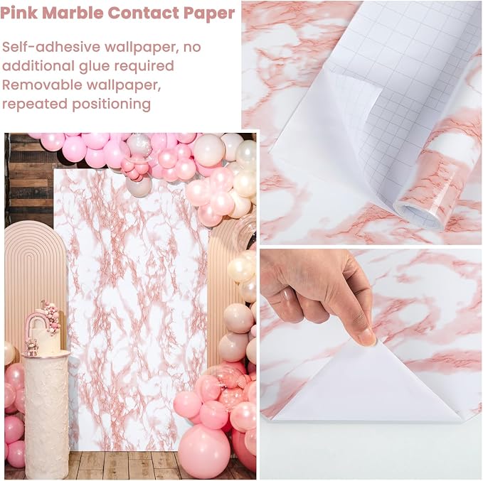 practicalWs White/Pink Marble Contact Paper Granite Peel and Stick Countertops - Image 5