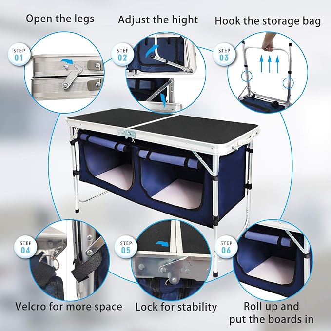 CampLand Outdoor Folding Table Aluminum Lightweight Height Adjustable - Image 4