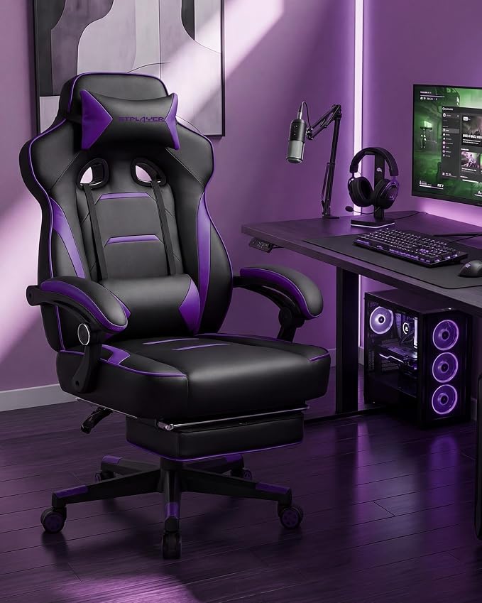 GTPLAYER Gaming Chair with Footrest, Big and Tall Game Chair 350lb Racing Style - Image 2
