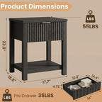 Fluted Night Stand with Golden Handle, Bedside Table with Storage Shelf - Image 3