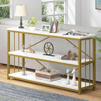 LVB White 3 Tier Console Table, Modern Faux Marble Gold Sofa Entryway Table by LVB