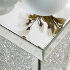 Silver Mirrored End Table with Crystal, Modern Side Accent Table, Square Small - Image 6