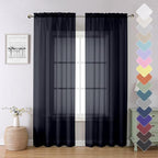 Black Sheer Curtains 84 Inches Long 2 Panels, Solid Voile Light Filtering Airy by Lecloud