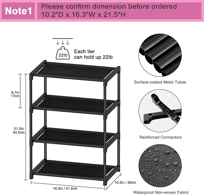 Autonomier 4 Tier Extra Small Shoe Rack, Narrow Stackable Kids Toddler Adult - Image 3