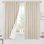 100% Blackout Linen Bedroom Curtains 63 Inches Long 2 Panels | Oatmeal by LAMIT