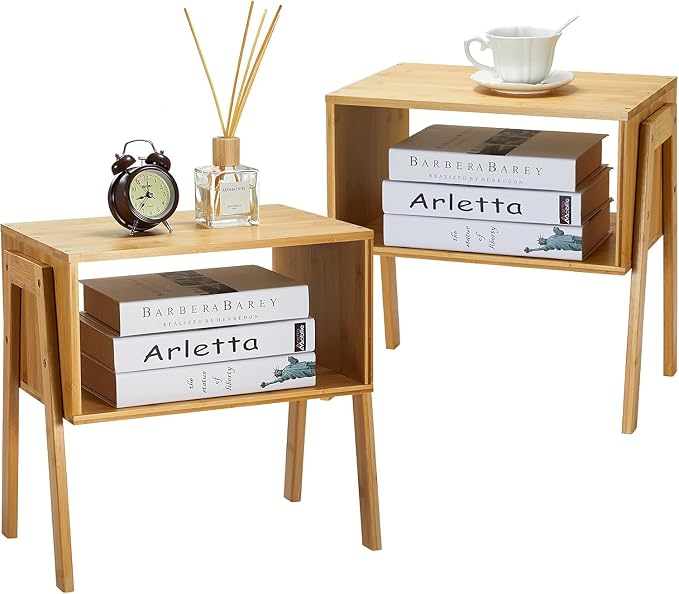 Pipishell Nightstands Set of 2, Bamboo Stackable Bedside Table, Night Stands by Pipishell