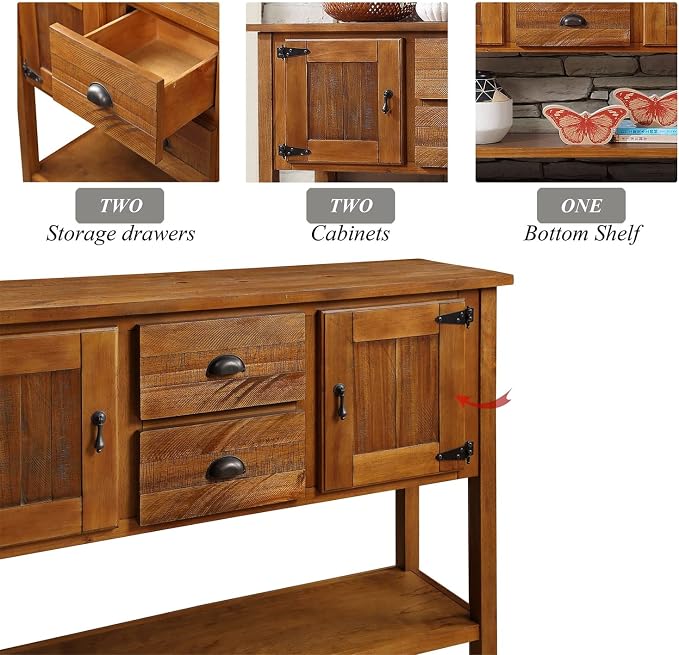 46" Solid Wood Buffet Sideboard, Farmhouse Console Table - Image 5