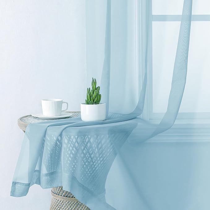 Sky Blue Sheer Curtains 90 Inches Long 2 Panels, Light Filtering Voile Solid - Image 4