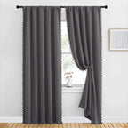 NICETOWN 2 Panels Blackout Curtains, Rod Pocket Pompoms Curtains 84 inches - Image 8