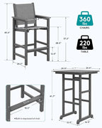 SERWALL 3 Pieces Textilene Adirondack Bar Set, Tall Adirondack Bar Height Chairs - Image 3