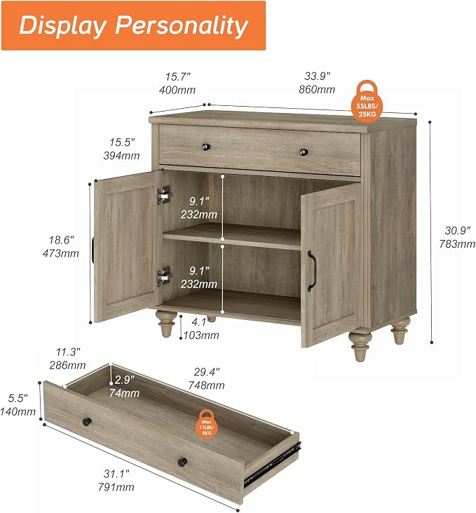 WAMPAT Farmhouse TV Stand for TVs Up to 43 inch, Wood Universal TV Stand - Image 2