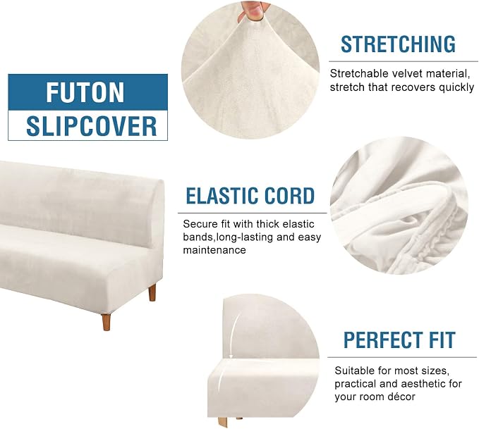 H.VERSAILTEX Real Futon Cover Armless Sofa Covers Sofa Bed Covers Stretch Futon - Image 2