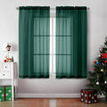 Hunter Green Sheer Curtains 63 Inches Long 2 Panels by OVZME