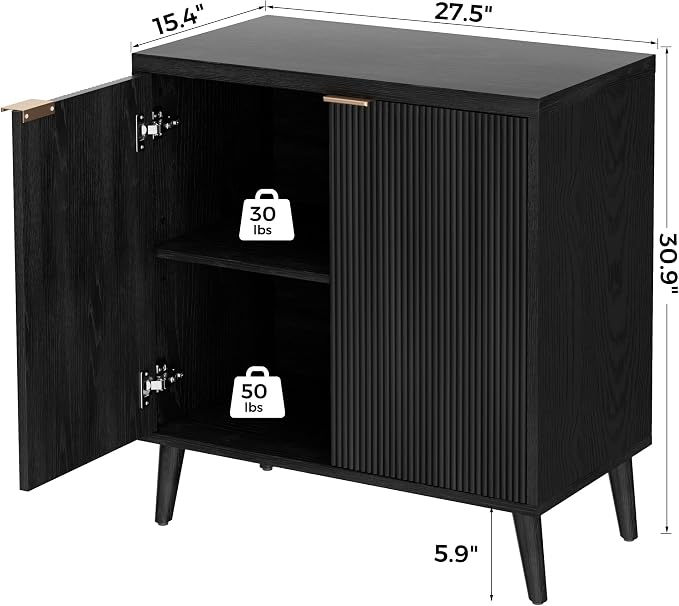 Homleke Buffet Cabinet with Storage, Modern Fluted Accent Sideboard with Doors - Image 2